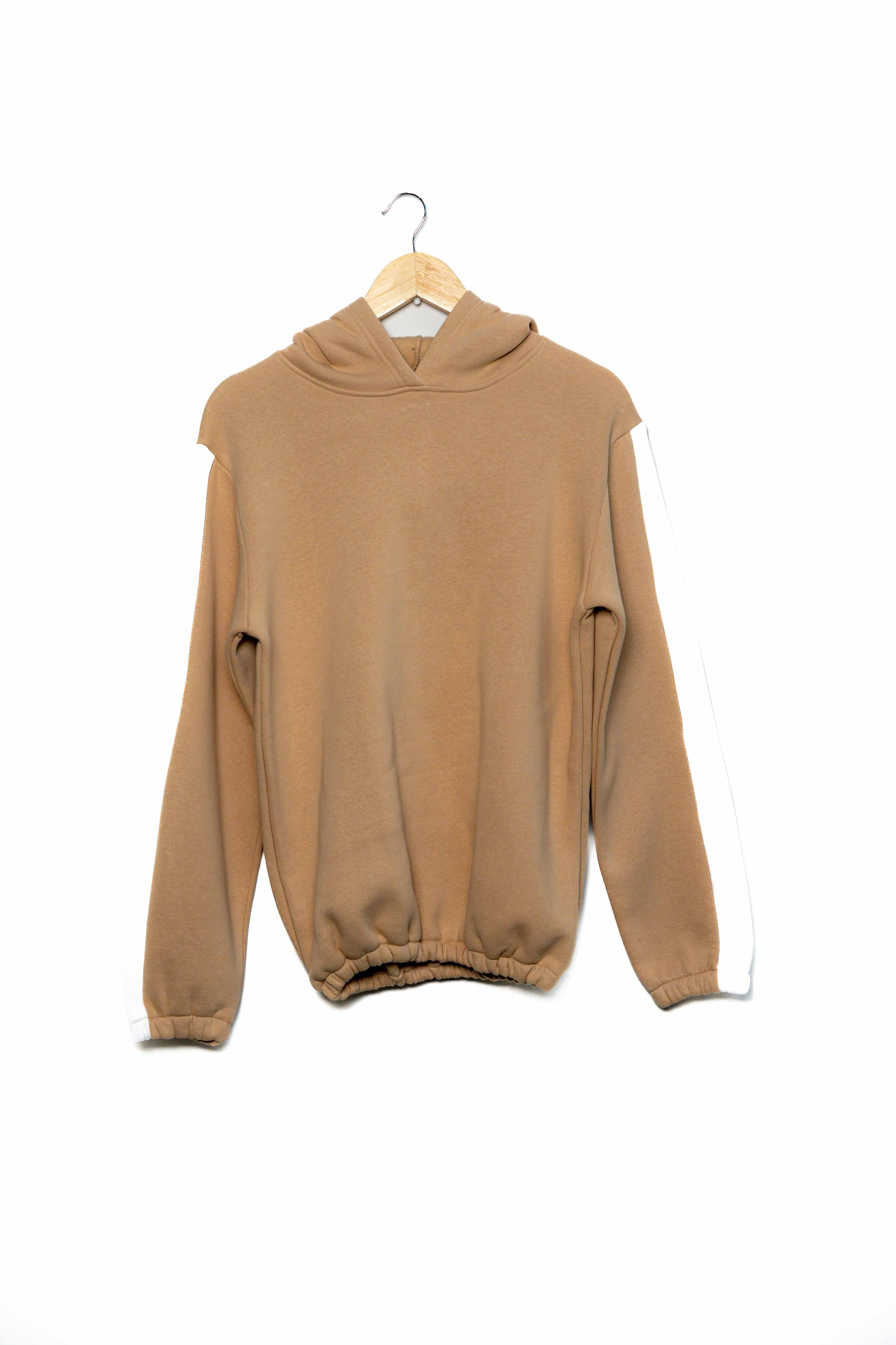 Kolu şeritli 3 ip şardonlu kapüşonlu sweatshirt