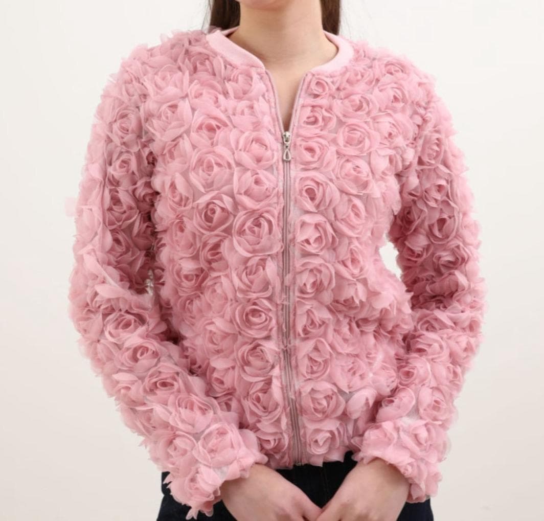 Gül detaylı ceket · Pembe