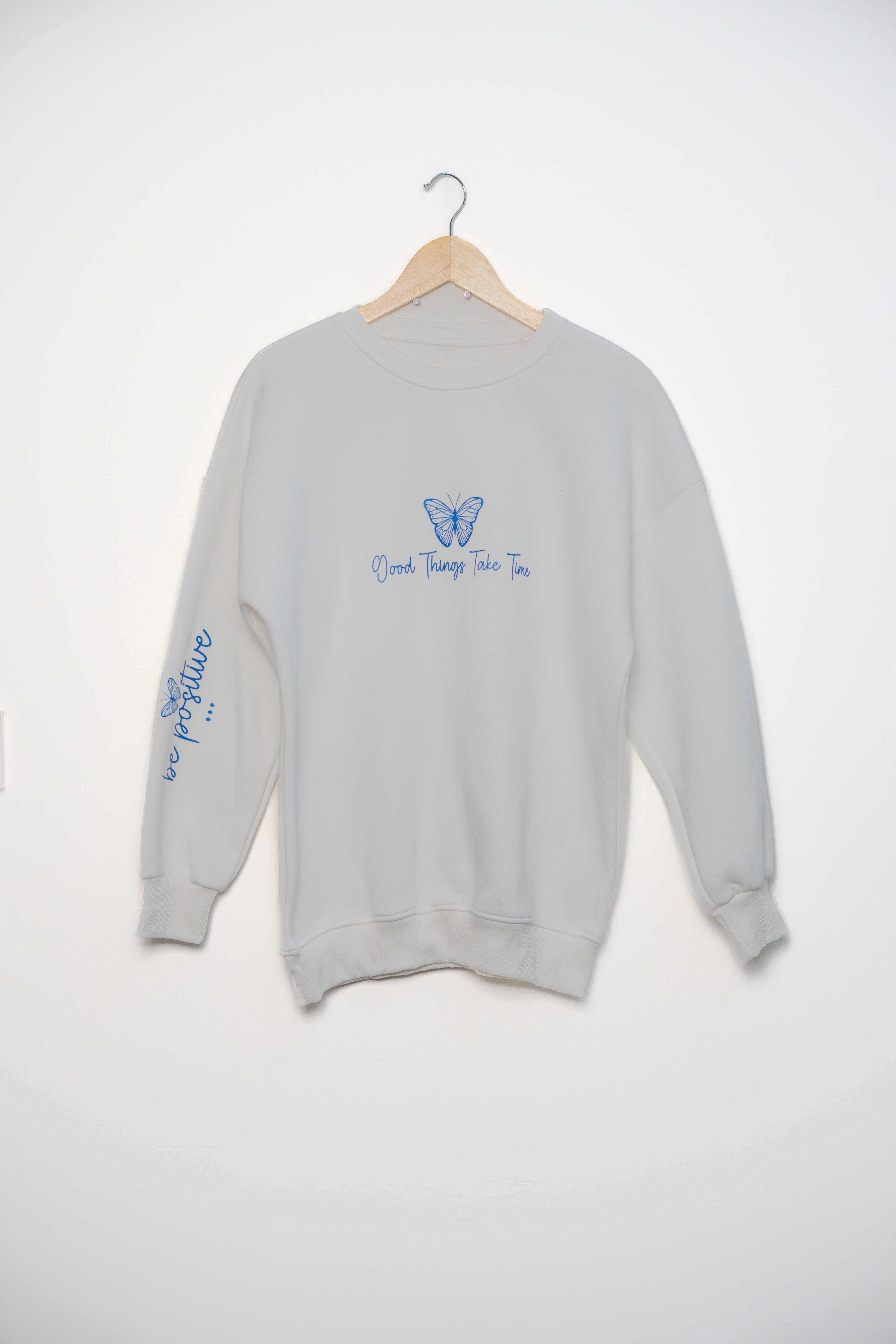 Bisiklet yaka 3 ip şardonlu be positive baskılı sweatshirt