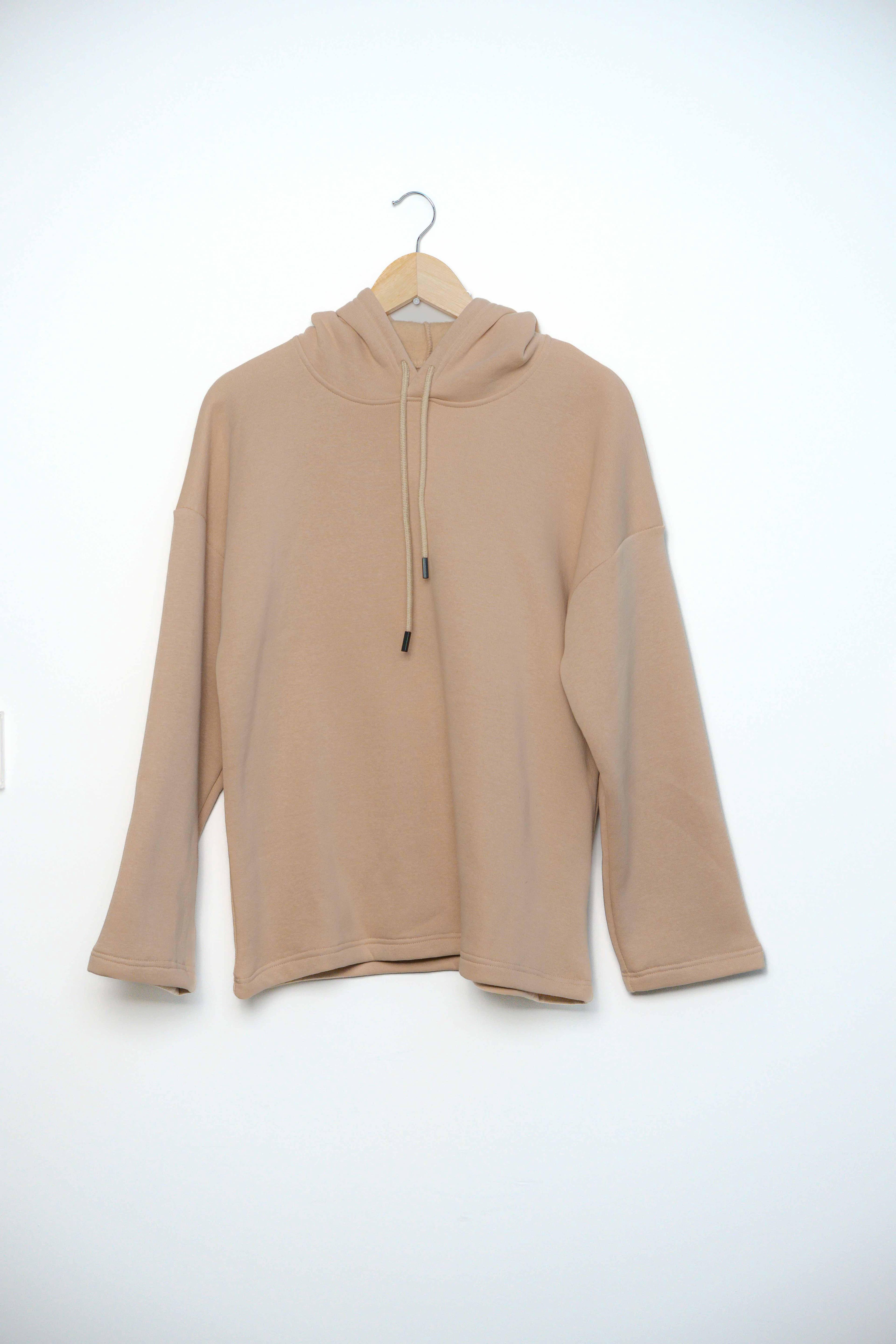 Ribanasız 3 ip şardonlu kapüşonlu sweatshirt