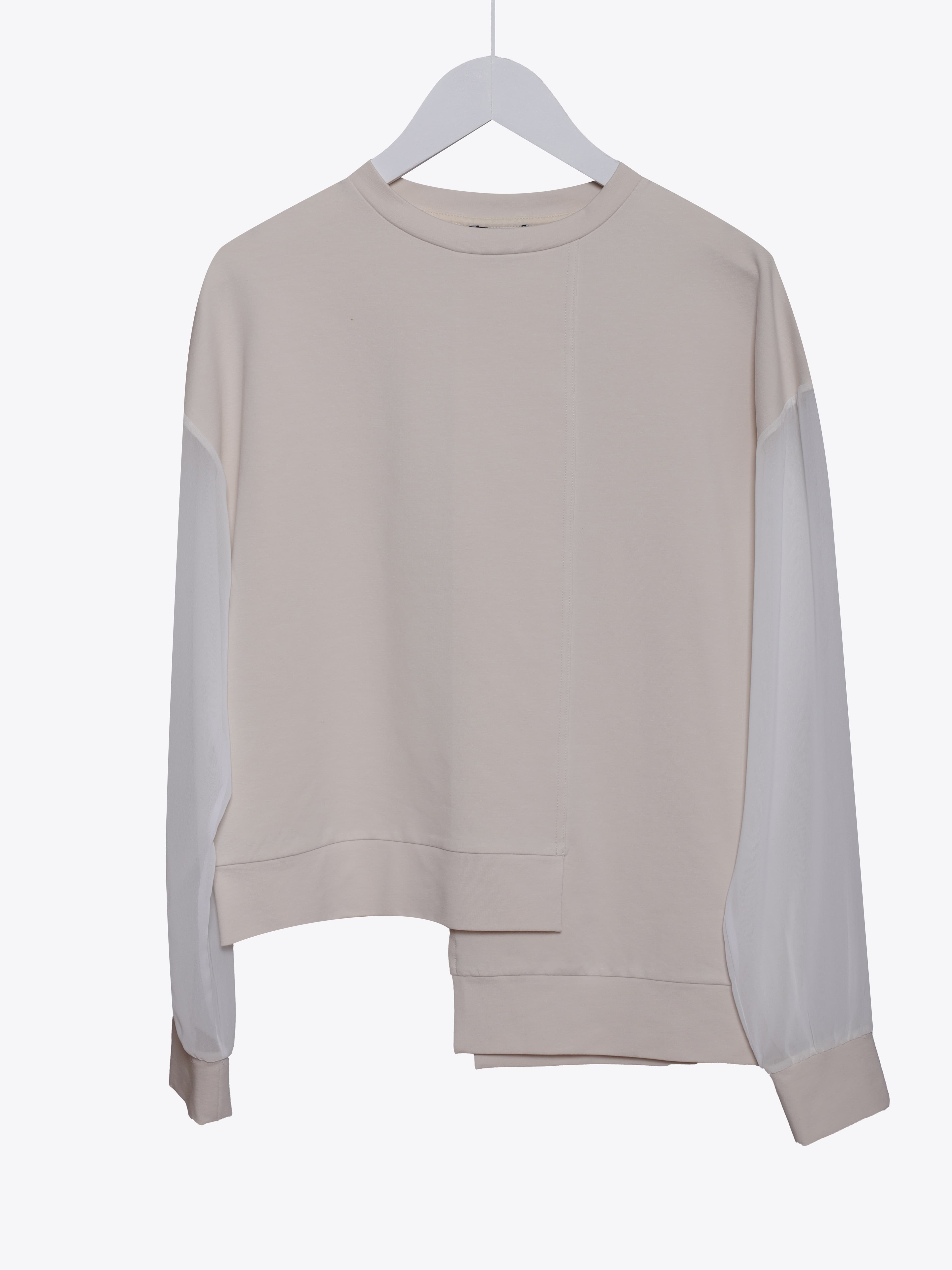 ASYMMETRIC,CHIFFON SLEEVE SWEAT