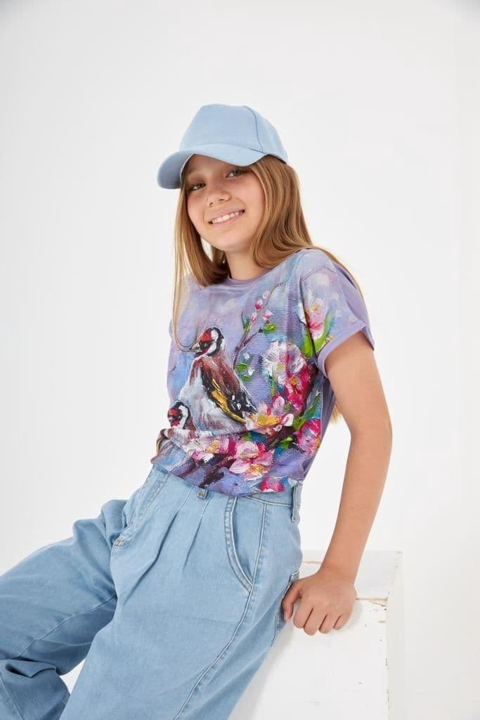 Kız Çocuk Desenli Oversize Tişört 