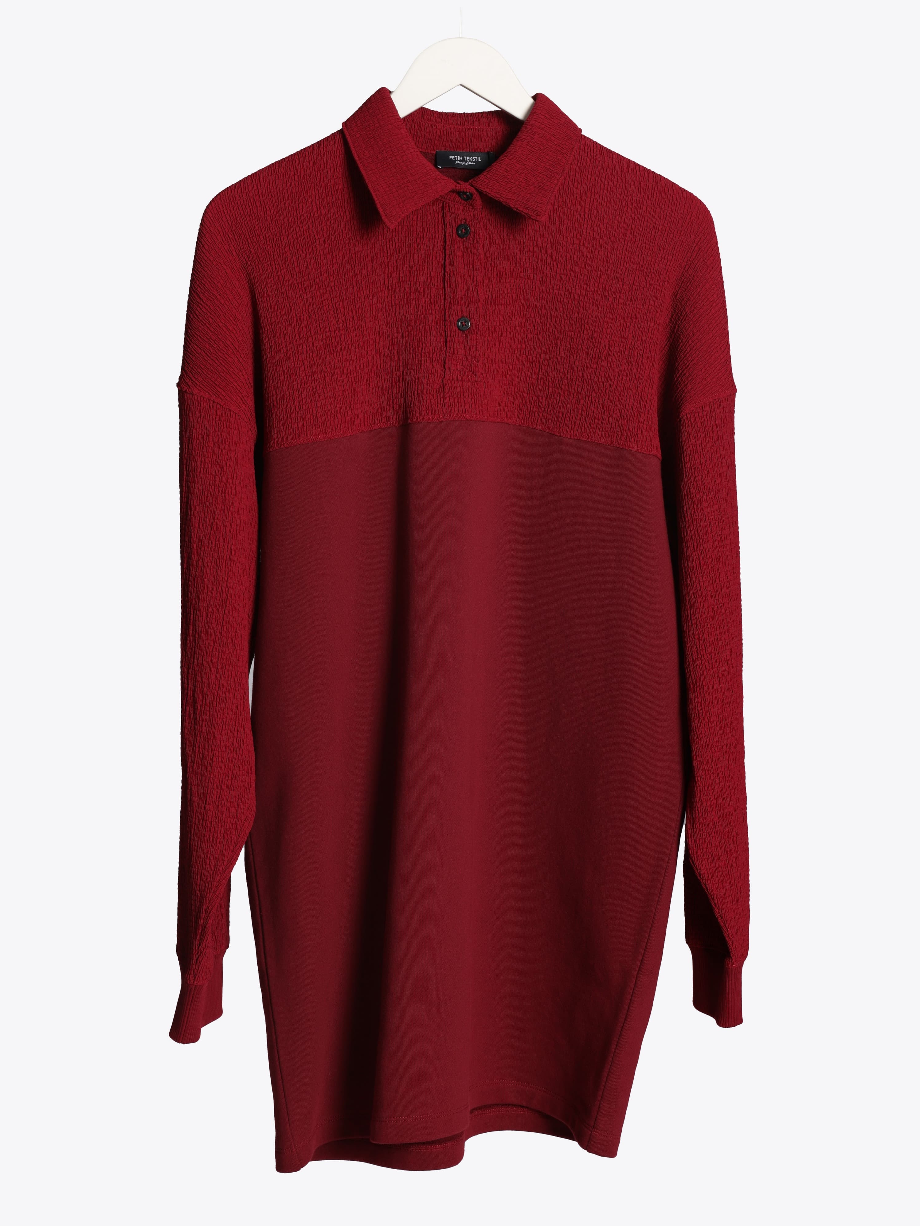 BURGUNDY WOVEN MIX SWEAT DRESS