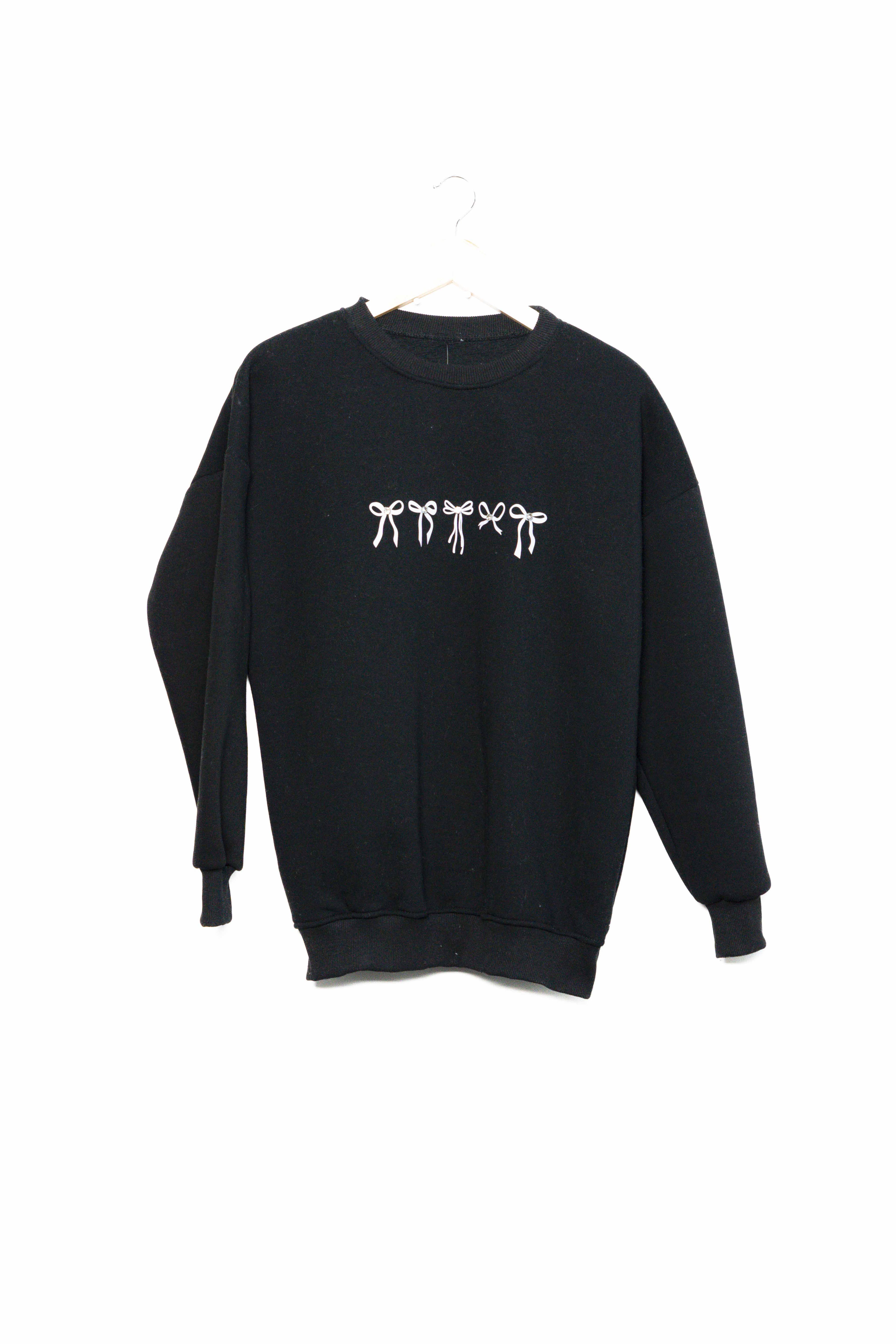 Bisiklet yaka 3 ip şardonlu kurdela baskılı sweatshirt