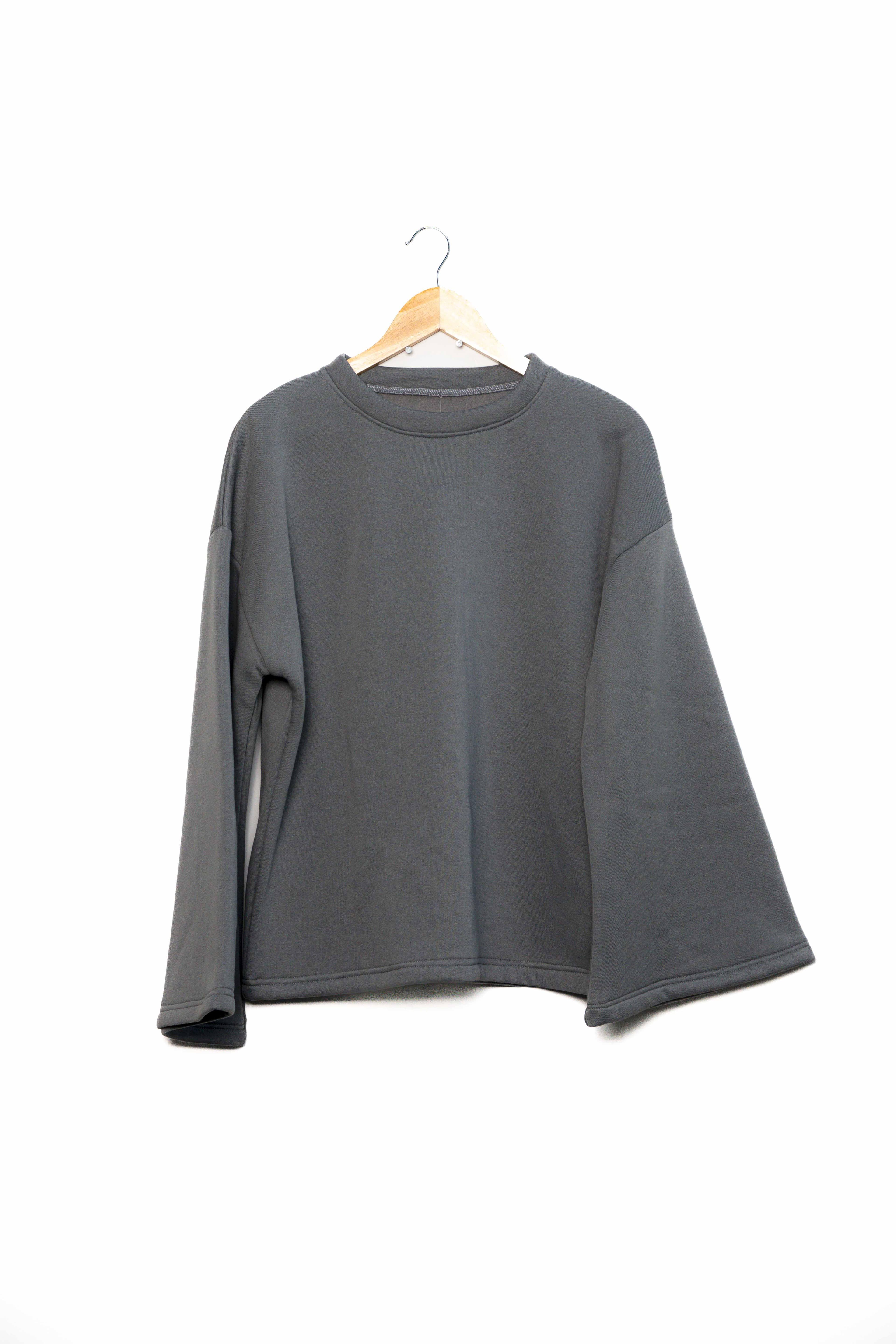 Bisiklet yaka ispanyol kol 3 ip şardonlu sweatshirt