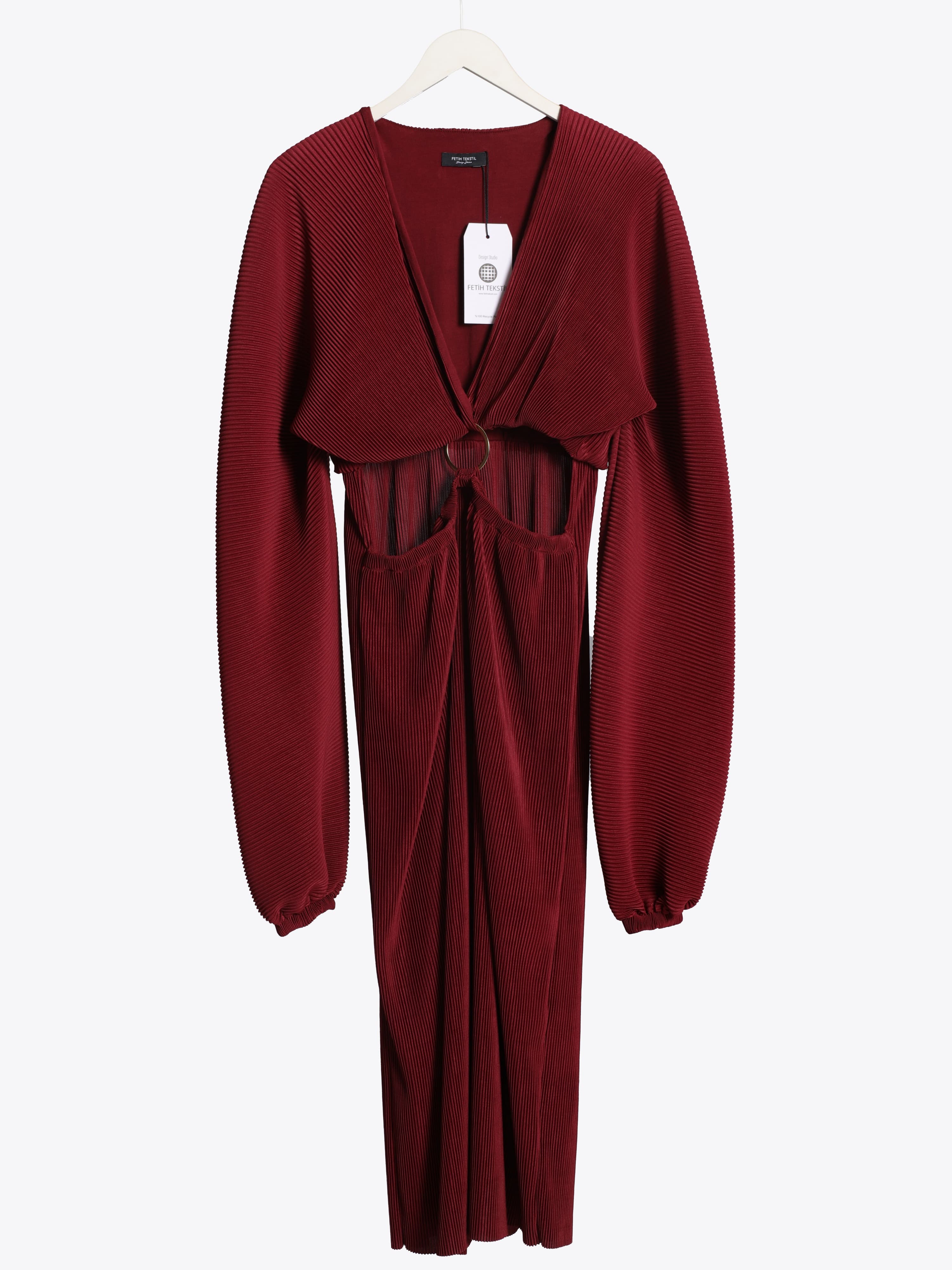CUT OUT - PLEATED BURGUNDY DRESS
